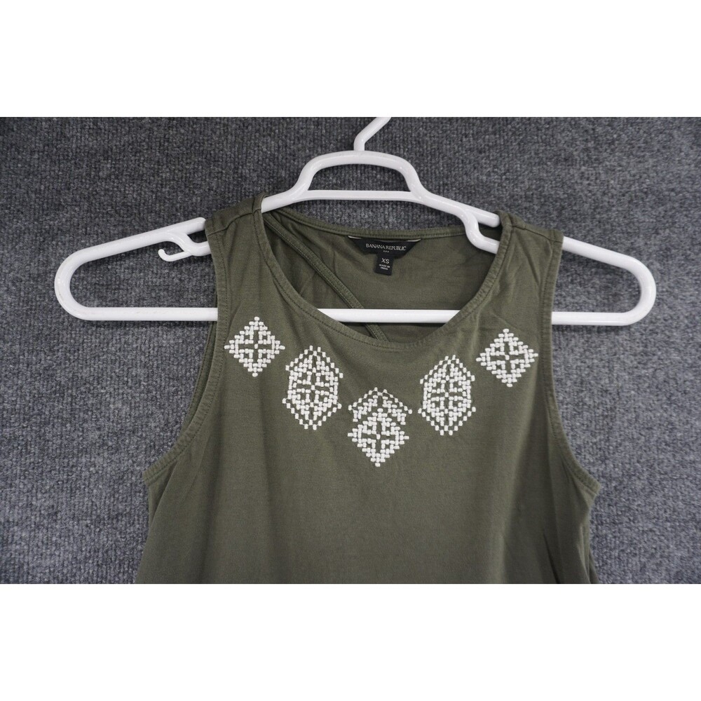 Banana Republic Tank Top Womens XS Green Embroidered